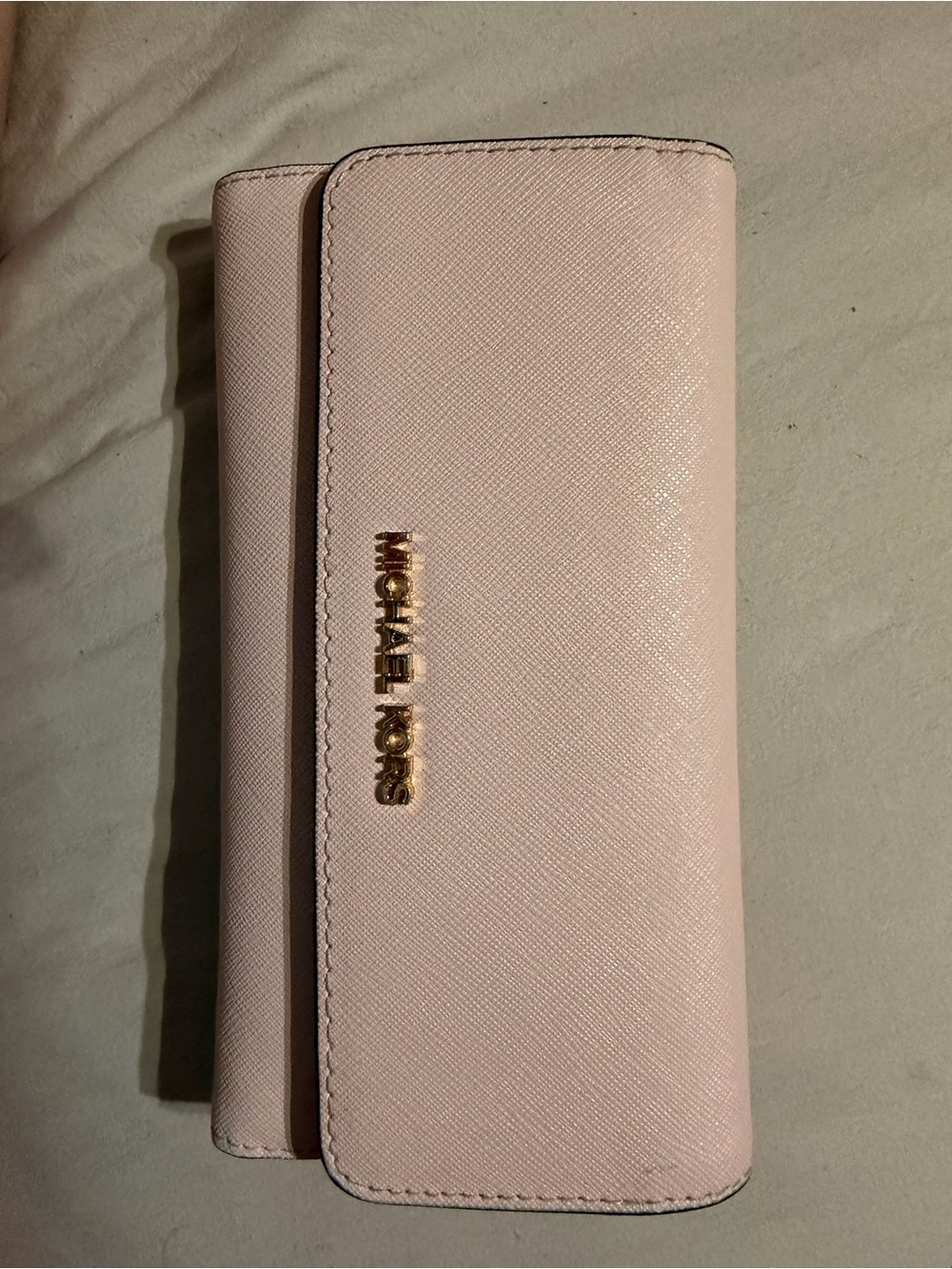 Michael Kors Pale Pink Saffiano Trifold Wallet with Gold Logo